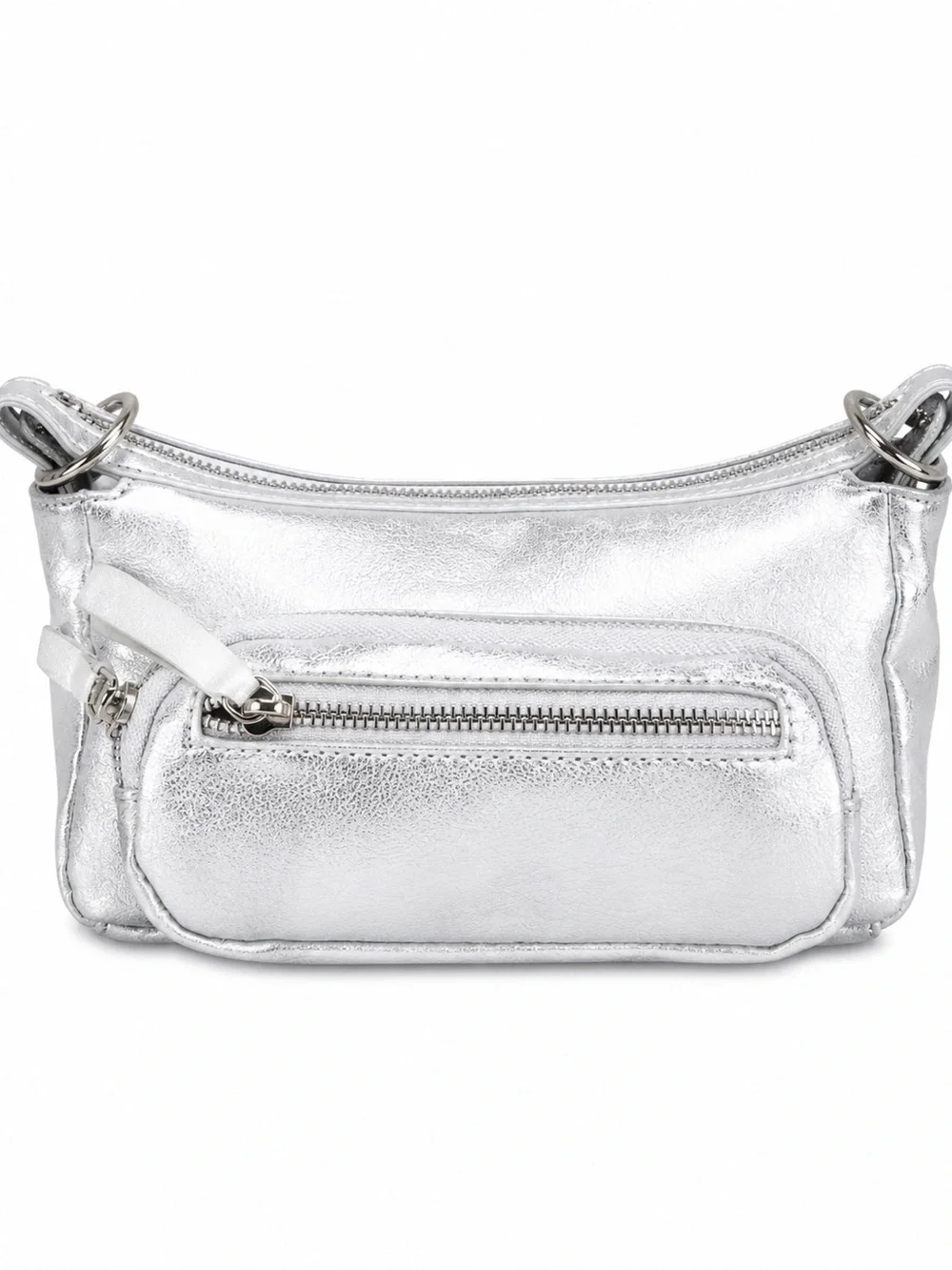 Madden Girl Small Silver Metallic Y2K Shoulder Mini Hobo Bag New